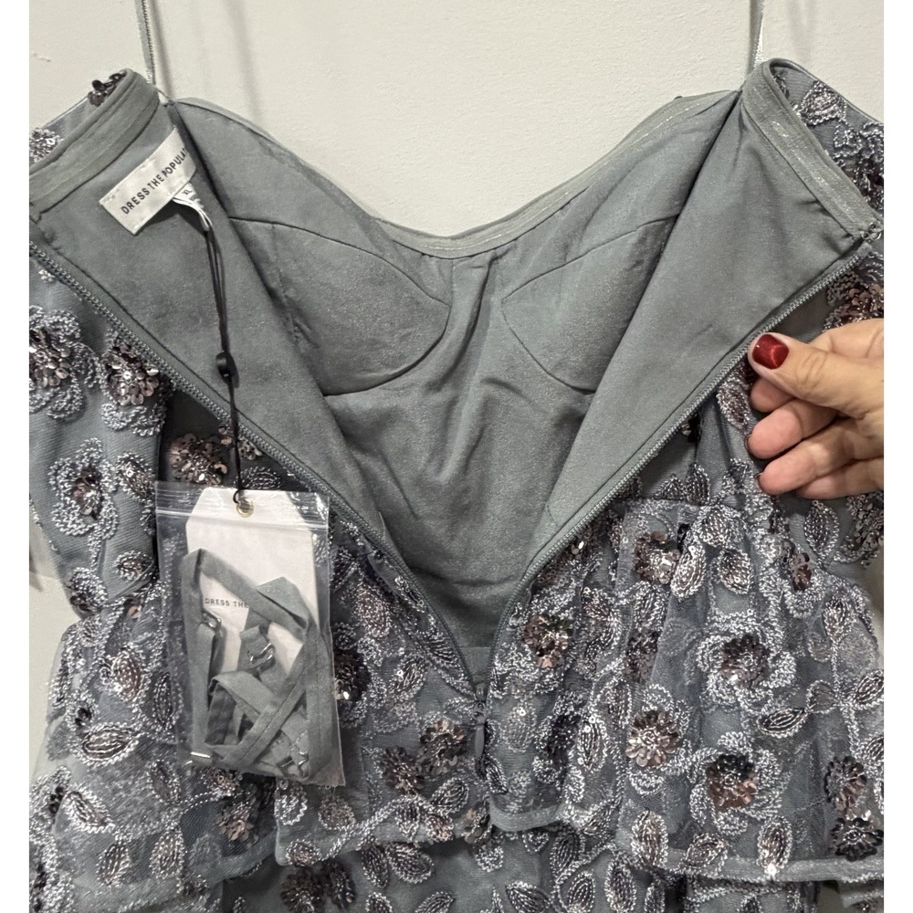 Dress The Population NWT Woman's XL Graphite Blue Sheath Floral Sequence NWT - Picture 8 of 11